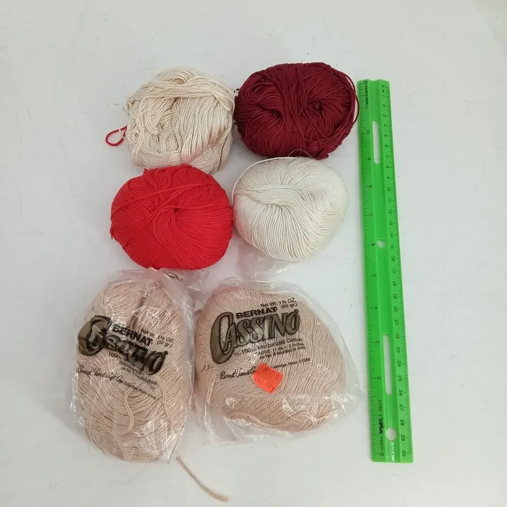 6X New Bernat Cassino 100% Mercerized Cotton Yarn 50 Grams Mixed
